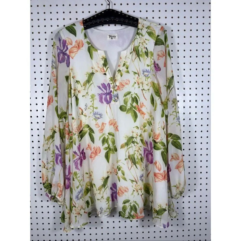 SHOW ME YOUR MUMU Jamie Tunic Floral Top Long Sleeve Relaxed Fit Lined V Neck si